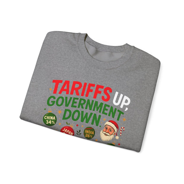 "Tariffs Up, Government Down, Merry Chaos” Unisex Sweatshirt | Political Christmas Humor