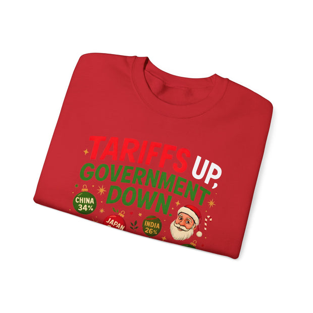 "Tariffs Up, Government Down, Merry Chaos” Unisex Sweatshirt | Political Christmas Humor