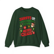 "Tariffs Up, Government Down, Merry Chaos” Unisex Sweatshirt | Political Christmas Humor