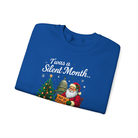🎅 “’Twas a Silent Month… Government Shut Down” Unisex Sweatshirt | Santa Holiday Humor 🎄