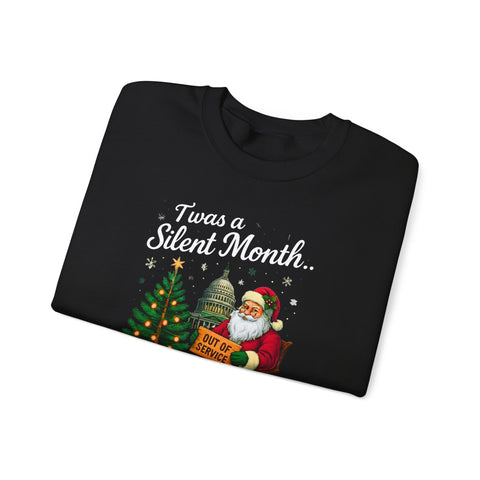 🎅 “’Twas a Silent Month… Government Shut Down” Unisex Sweatshirt | Santa Holiday Humor 🎄
