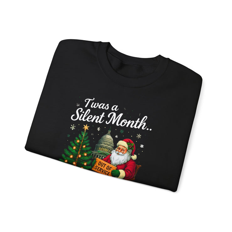🎅 “’Twas a Silent Month… Government Shut Down” Unisex Sweatshirt | Santa Holiday Humor 🎄