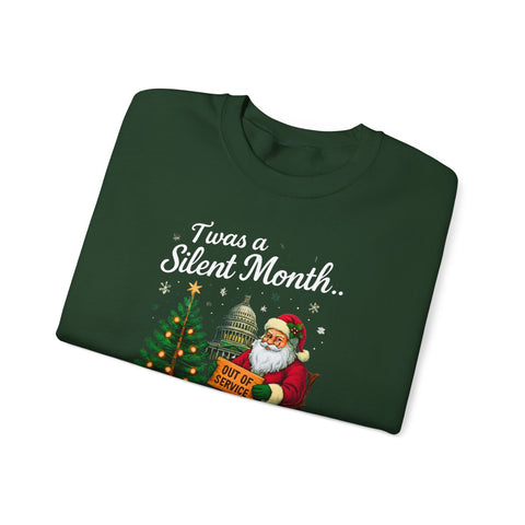 🎅 “’Twas a Silent Month… Government Shut Down” Unisex Sweatshirt | Santa Holiday Humor 🎄