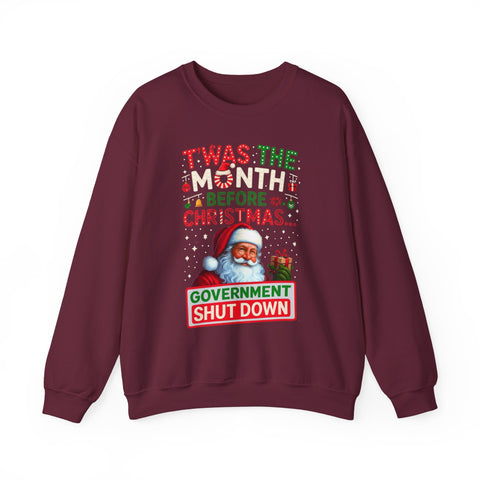 🎅 “’Twas a Silent Month… Government Shut Down” Unisex Sweatshirt | Santa Holiday Humor 🎄