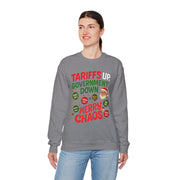 "Tariffs Up, Government Down, Merry Chaos” Unisex Sweatshirt | Political Christmas Humor