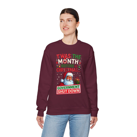 🎅 “’Twas a Silent Month… Government Shut Down” Unisex Sweatshirt | Santa Holiday Humor 🎄