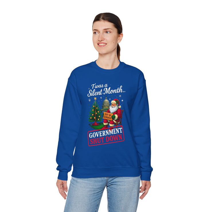 🎅 “’Twas a Silent Month… Government Shut Down” Unisex Sweatshirt | Santa Holiday Humor 🎄