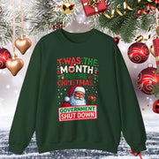 🎅 “’Twas the Month Before Christmas… Government Shut Down” Unisex Sweatshirt | Santa Holiday Political Humor 🎄