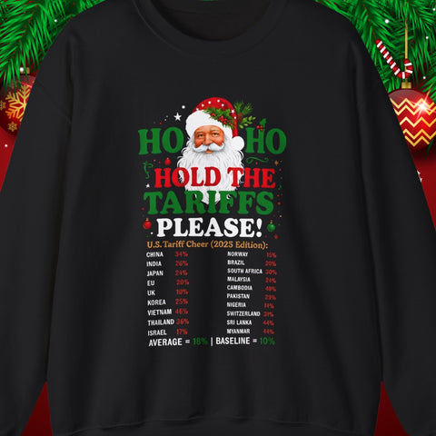 🎅 “Ho Ho, Hold The Tariffs Please" — Says Santa Sweatshirt | Political Christmas Humor 🎄